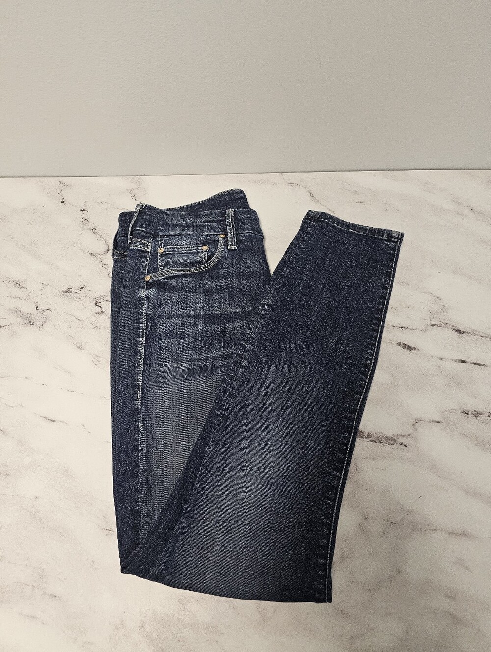MOTHER The Looker Crop Mid Rise Skinny Dark Blue On The Edge Jeans 27 Preowned - Picture 4 of 11